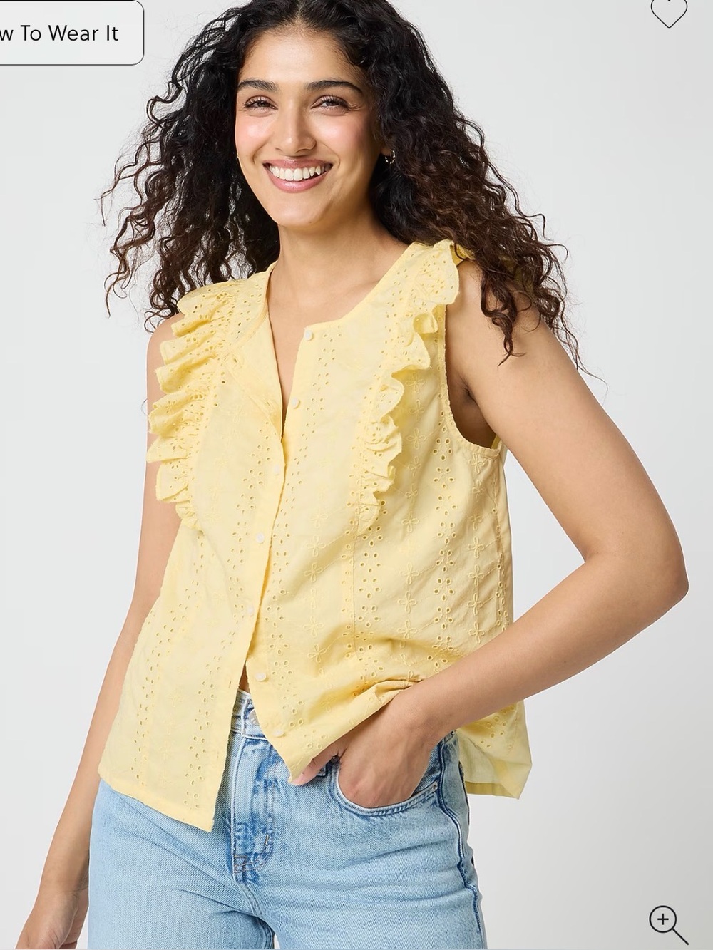J. Crew Factory Soft Yellow Eyelet Ruffle Button-Front Camisole